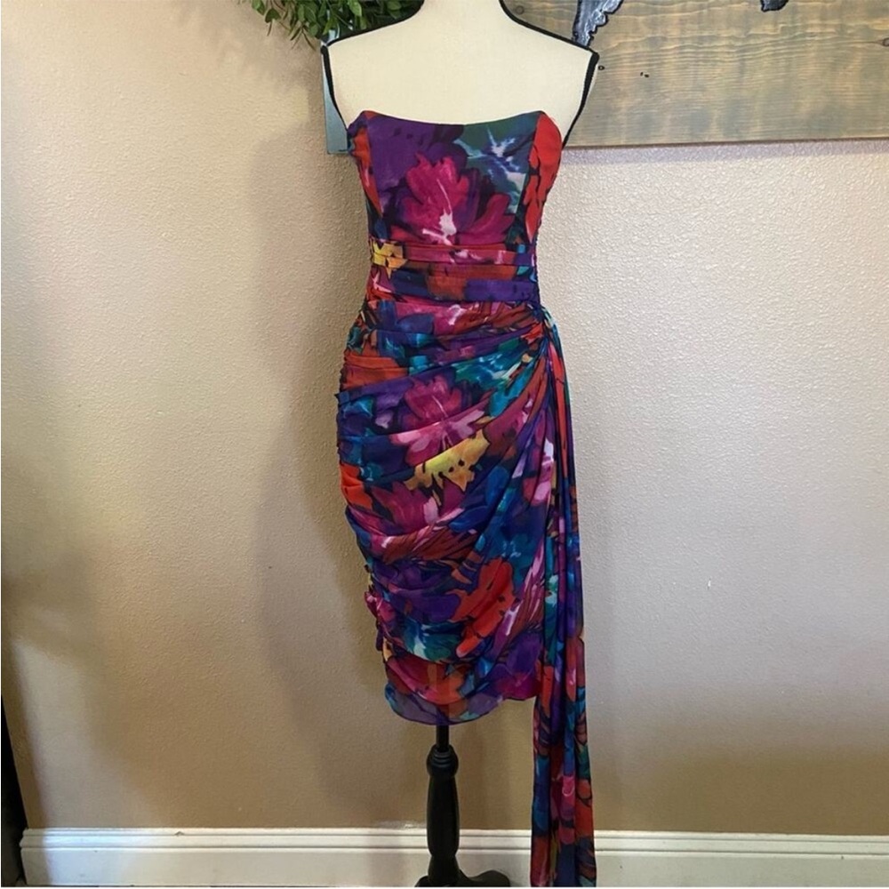 Lulus Uncommon Aesthetic Black Floral Strapless Bodycon Midi Dress - Picture 9 of 13
